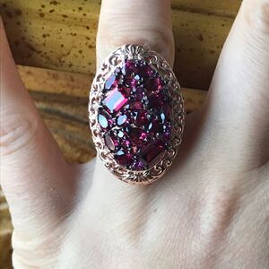 Natural Rhodolite Garnet Sterling Silver Cocktail Ring Size 7